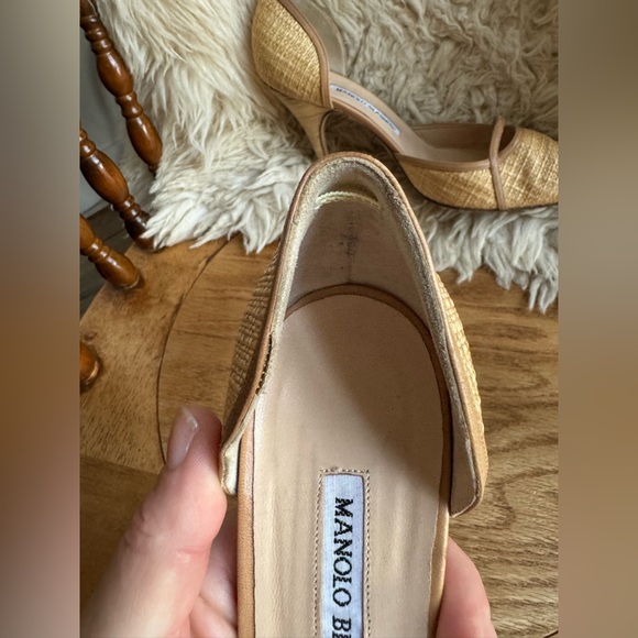 Manolo Blahnik Natural Colour Rattan Wooden Heels size 38.5 - Picture 6 of 10